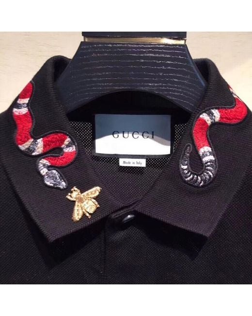 Gucci Black Polo With Snake Embroidery for men