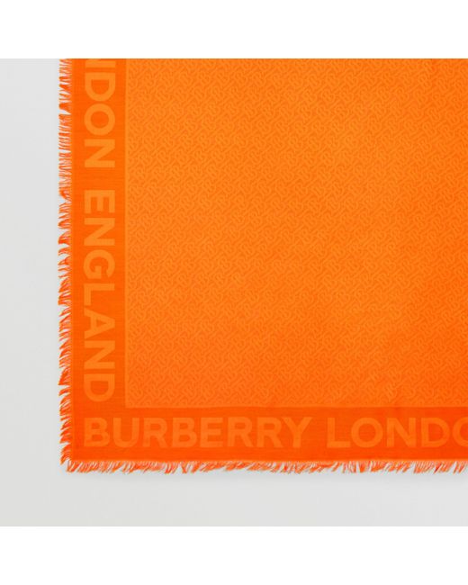 Burberry Orange Rugged Logo Print Jacquard Large Square Towel for men