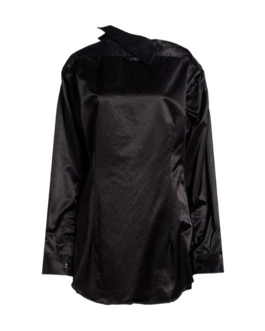 MM6 by Maison Margiela Black Denimsatin Longsleeve Top