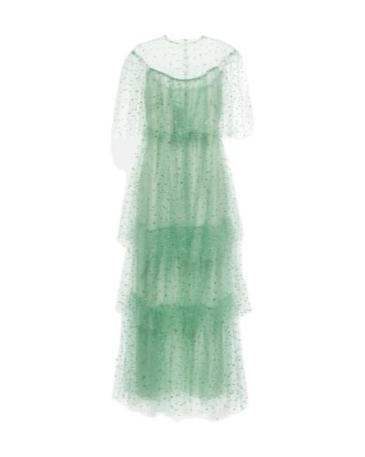 Monique Lhuillier Green Embellished Tulle Midi Dress