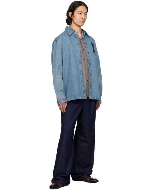 AMI Blue Ami De Coeur Denim Overshirt for men