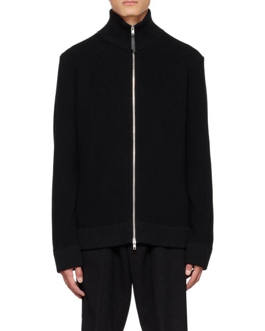 Maison Margiela Black Ribbed Zip-Up Cardigan for men