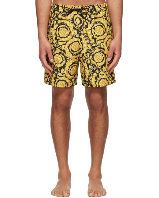 Versace Yellow Barocco Printed Swim Shorts for men