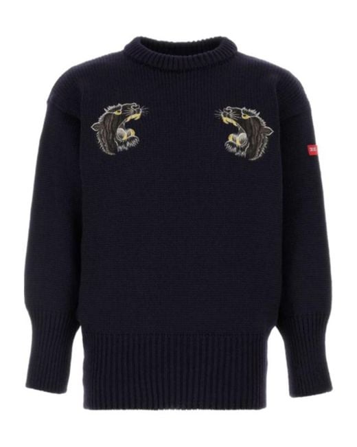 Junya Watanabe Blue Embroidered Motif Knit Jumper for men