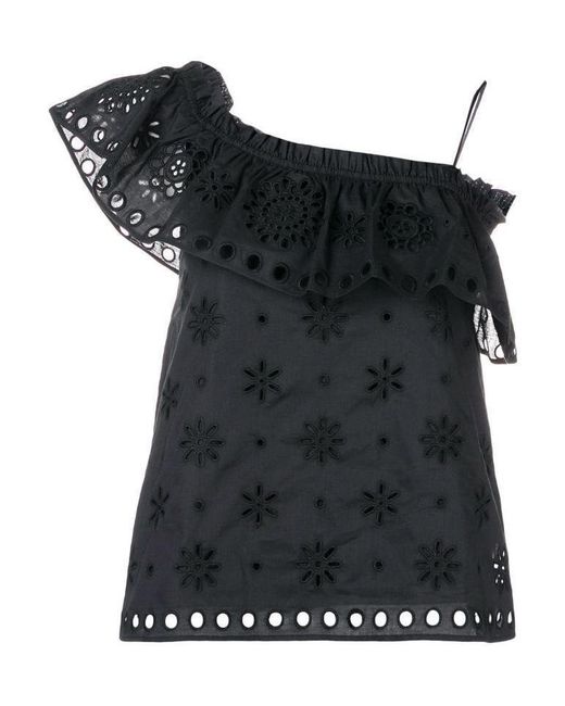RED Valentino Black Hollow One-Shoulder Blouse