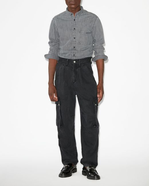 Isabel Marant Gray Lako Embroidered-Logo Denim Shirt for men