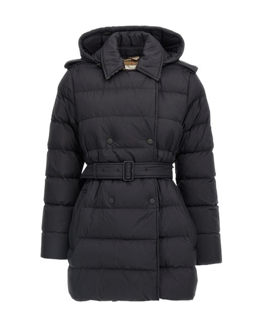 Burberry Black Double Breasted Belted Hooded Down Coat
