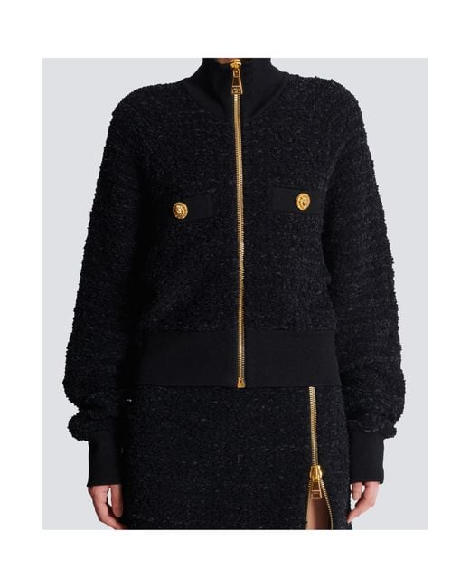 Balmain Black Tweed Bomber Jacket