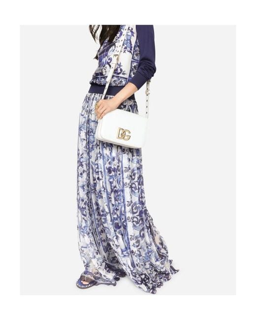 Dolce & Gabbana Blue Long Majolica-Printed Chiffon Skirt