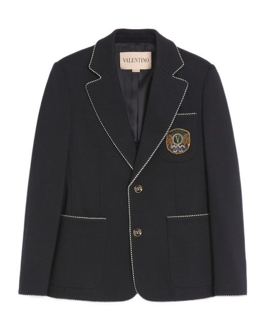 Valentino Black Logo Patch Single-Breasted Jacket for men