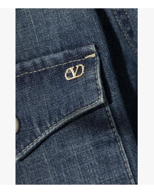 Valentino Blue Collared Short-Sleeved Dress