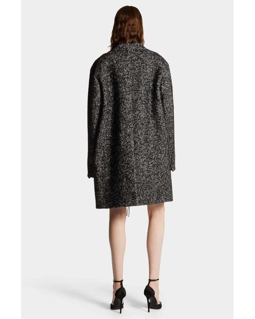 DSquared² Gray Single-Breasted Herringbone Coat