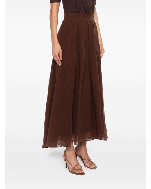 Brunello Cucinelli Brown Pleated Midi Circle Skirt