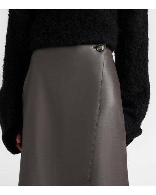 Yves Salomon Gray Leather Midi Skirt