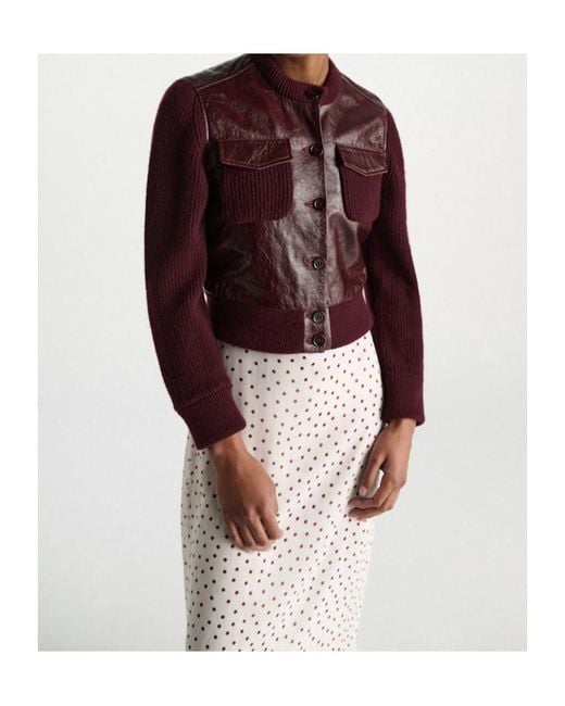 Dorothee Schumacher Brown It's A Match Lambskin-Panelled Knit Jacket