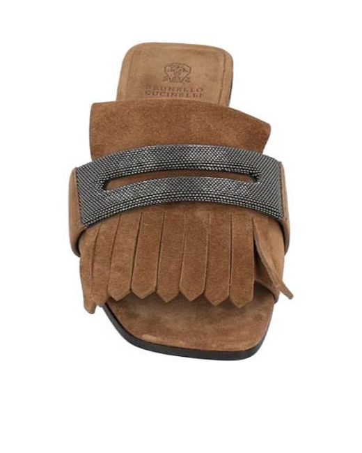 Brunello Cucinelli Brown Suede Slippers