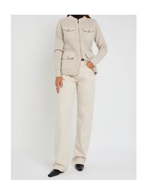 Moncler Natural Logo Ribbed Wool And Shell Cardigan