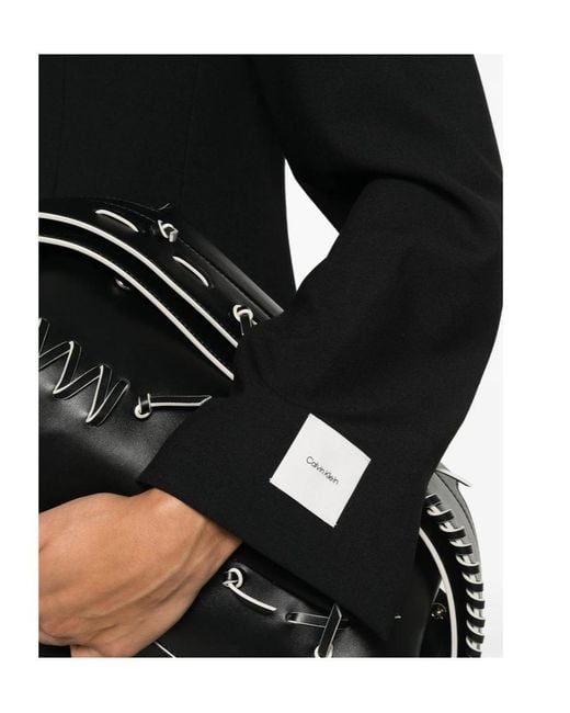 Calvin Klein Black Single-Breasted Logo-Patch Jacket