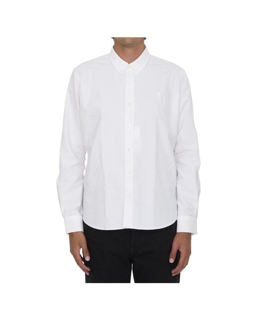 AMI White Logo Embroidered Long Sleeved Shirt for men