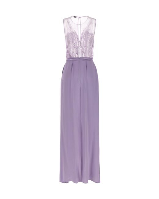 Elisabetta Franchi Purple Embellished Tulle Maxi Dress