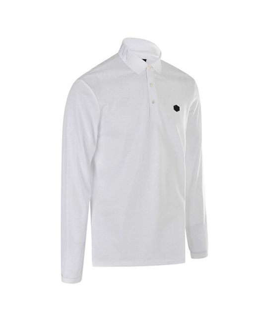Emporio Armani White Logo Long-Sleeved Polo Shirt for men