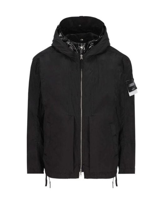 Stone Island Black Logo Details Hooded Casual Jacket for men