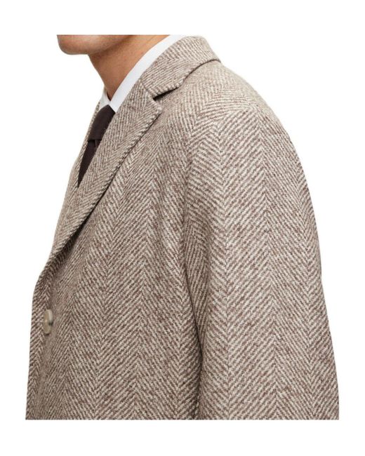 Boss Natural Herringbone Wool Overcoat for men
