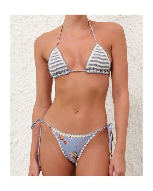 Zimmermann White Awaken Striped Crochet Bikini Top