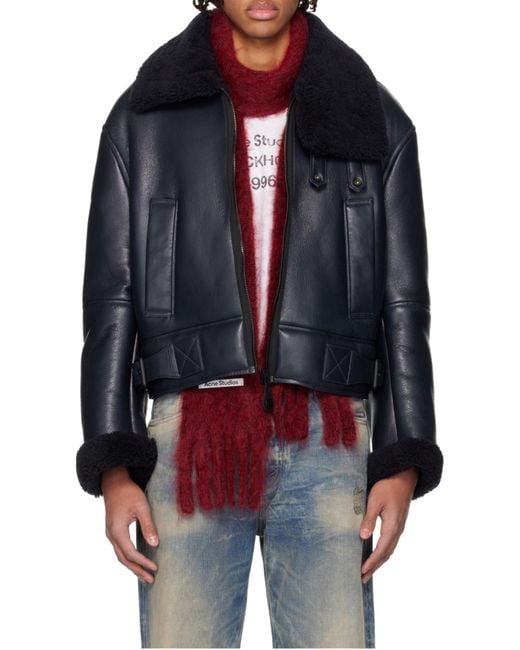Acne Black Zip-Up Leather Jacket for men
