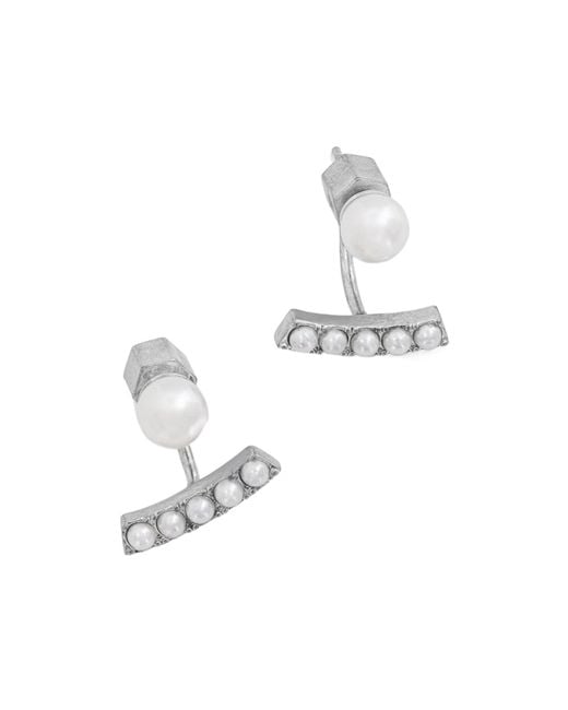 AllSaints White Glass Pearl Ear Jacket Earrings