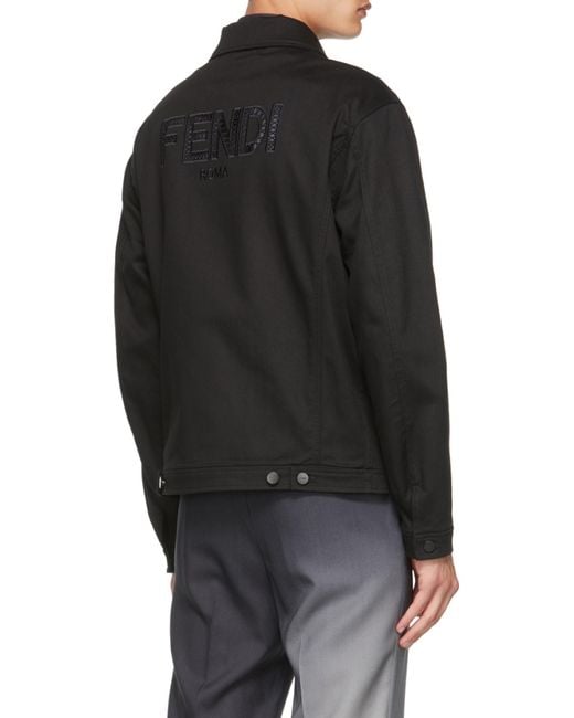 Fendi Black Roma Logo Denim Jacket for men