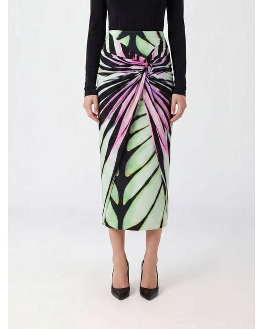 Roberto Cavalli Green Ruched Printed Skirt