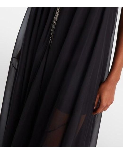 David Koma Black Embellished Chiffon Gown