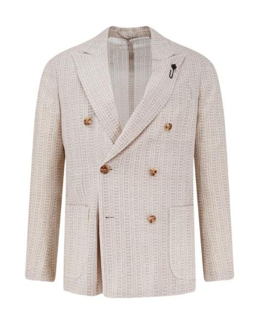 Lardini White Textured Double-Breasted Blazer for men