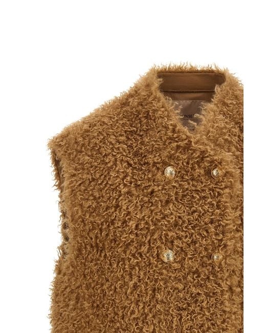 Twinset Brown Teddy Double-Breasted Vest Coat