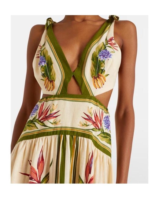 Farm Rio Metallic Floral Cutout Linen-Blend Maxi Dress