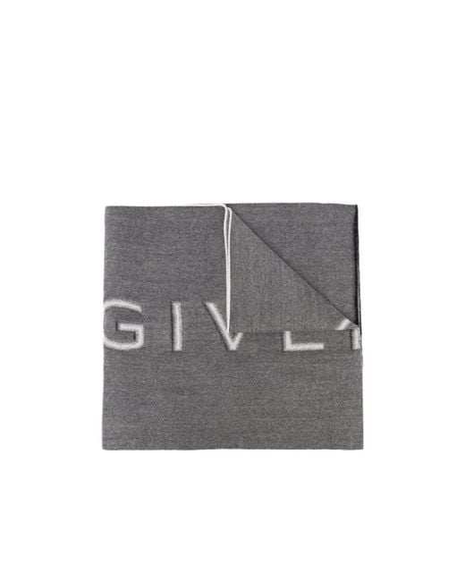 Givenchy Gray Intarsia-Knit Logo Wool Scarf for men