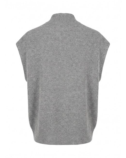 Brunello Cucinelli Gray Ribbed Wrap-Front Top