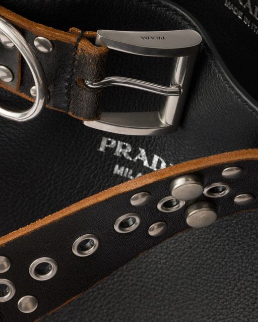 Prada Black Buckle Leather Bag With Studded Belt for men