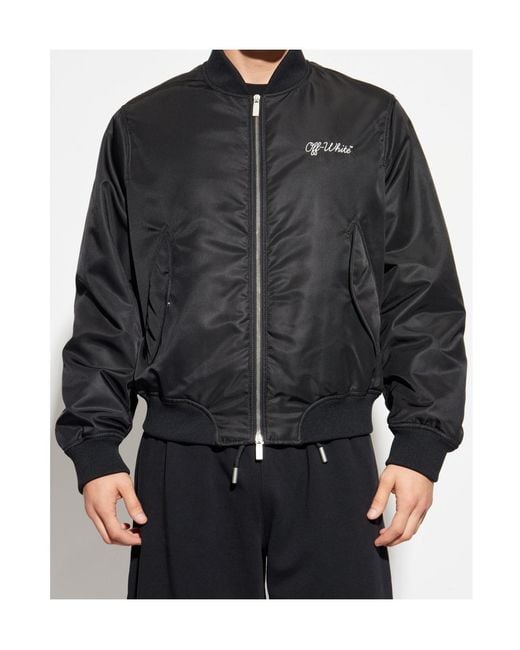 Off-White c/o Virgil Abloh Black Logo Embroidered Bomber Jacket for men