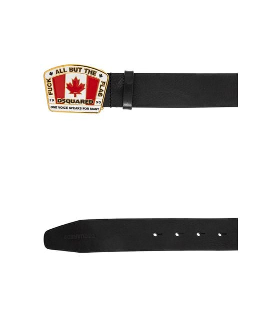 DSquared² Red Logo Plaque Buckle Belt for men