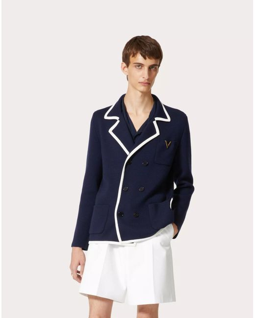 Valentino Blue Vgold Double-Breasted Straight Hem Jacket for men