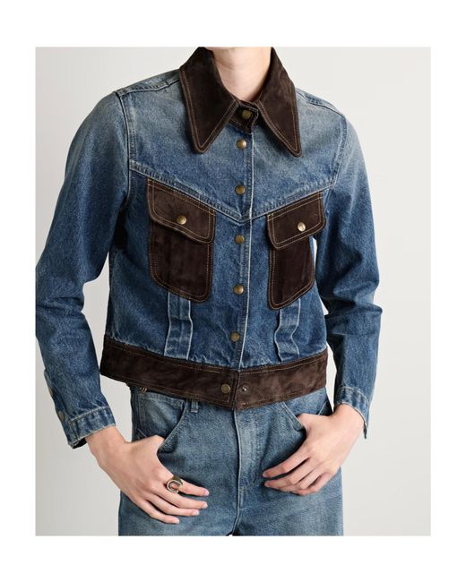 Nili Lotan Blue Patchwork Denim Jacket