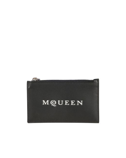 McQueen Black Logo Printed Top Zipped Card Case for men