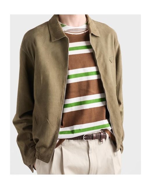 Prada Green Logo Detailed Striped T-Shirt for men