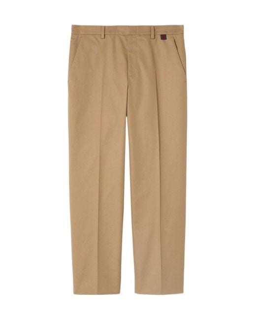 Gucci Natural Cotton Twill Trousers With Web Detail for men