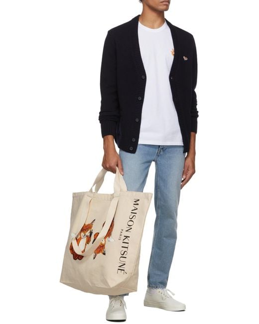 Maison Kitsuné Blue Maison Kitsuné V-Neck Long-Sleeved Cardigan for men