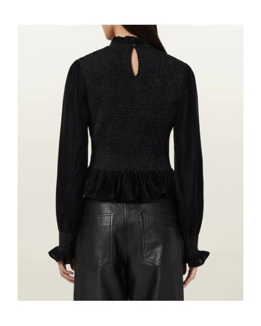 AllSaints Black Juno Shirred Top