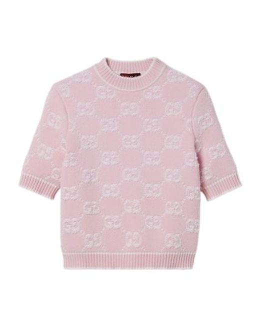 Gucci Pink Jacquard Knit T-Shirt