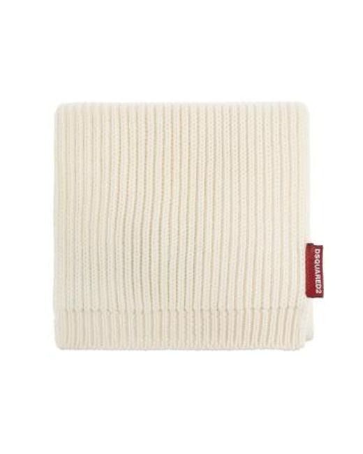 DSquared² Natural Logo Tag Ribbed-Knit Beanie Scarf Set for men